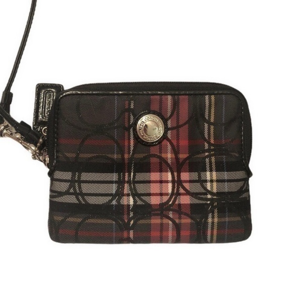 Coach rare plaid red black wristlet clutch bag